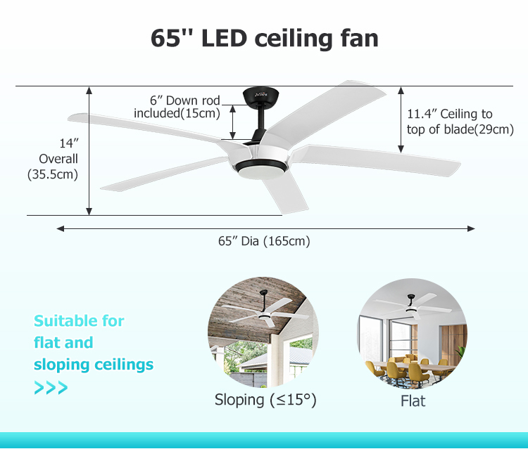 Remote Control Switch 65 Inches LED Ceiling Fan with 5 ABS Blades and Dimmer Support