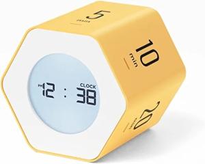 Hexagonal Yellow Digital Clock Timer Backlit 12 / 24 Hour Mode Rotating