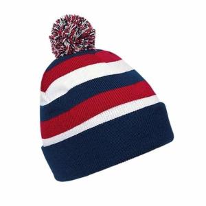 Wholesale Blue / Red Retro Cuffed Cool Pom Pom Beanies , Youth Winter Beanie With Pom Pom from china suppliers