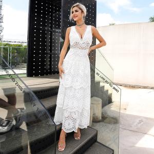 Wholesale Embroidered Long Sleeve Lace Maxi Dress Plain Pattern For Wedding from china suppliers