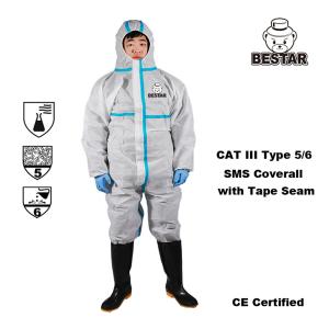 Wholesale Type 5/6 SMS Disposable Polypropylene Coveralls Bunny Suit Cat III With Tape Seam from china suppliers
