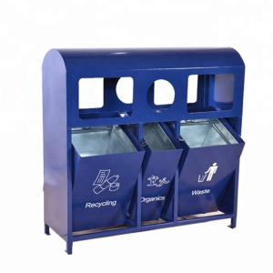 Wholesale 3 In 1 Outdoor Recycling Bins , Surface Mounted Rectangular Metal Trash Can from china suppliers