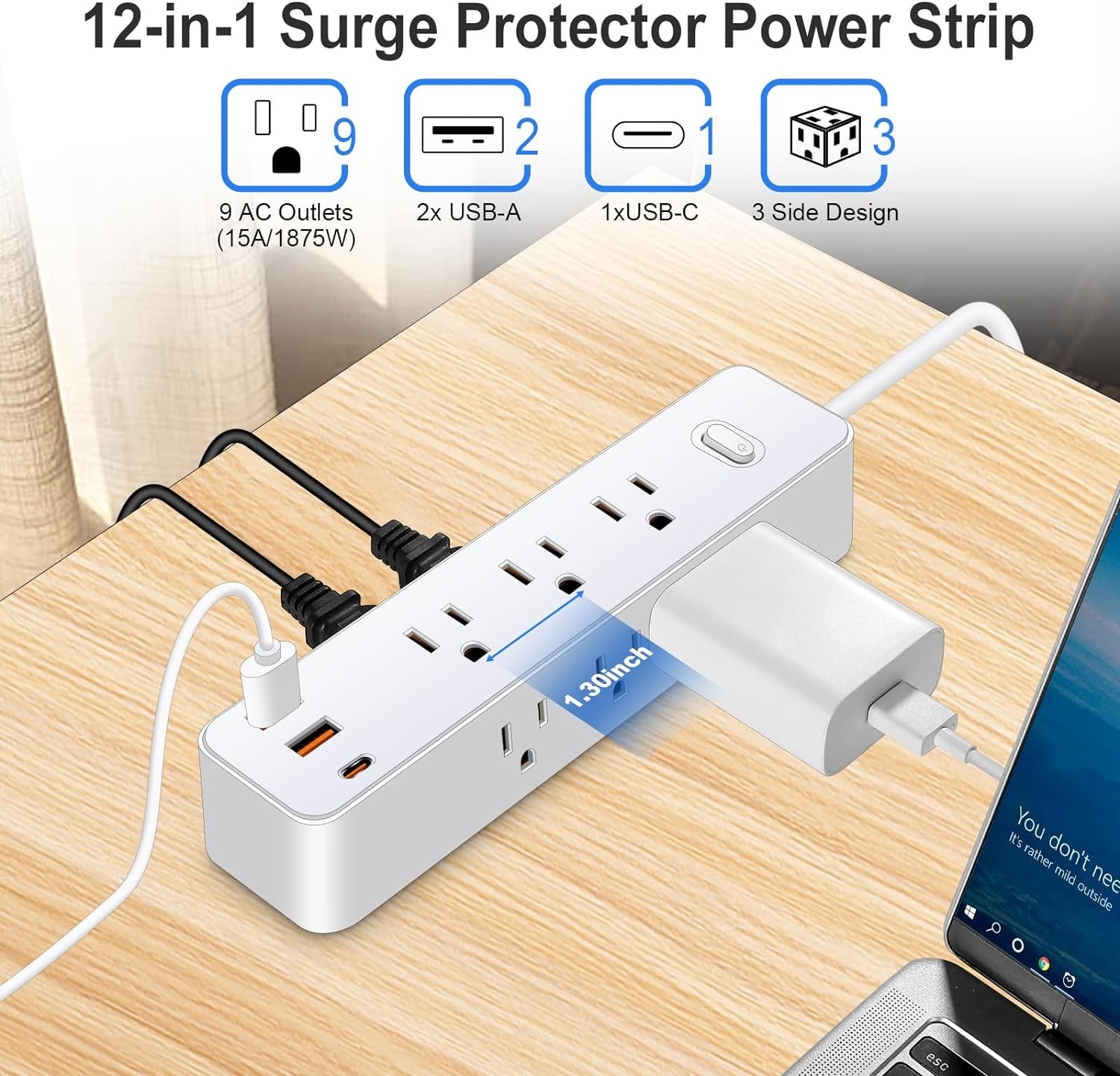 USB Outlet Desktop Power Strip Universal Socket With Built In Surge Protection