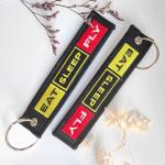 EAT SLEEP FLY Colorful Letters Double Sided Embroidered Keychain Airplane