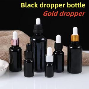 Wholesale 5ml 10ml 15ml 20ml Essential Oil Serum Flat Shoulder Round Shiny essential oil bottle Black Glass Dropper Bottle from china suppliers