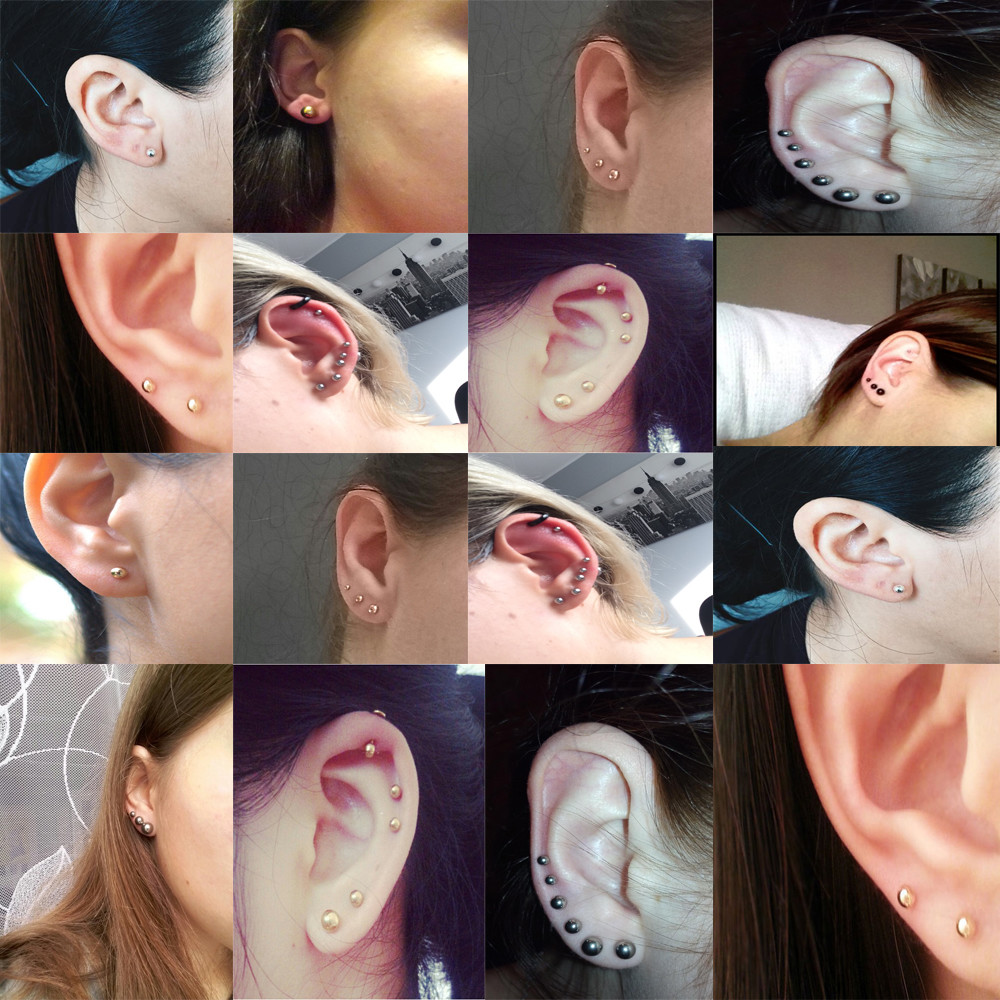 Surgical Steel Silver,Black,Gold&Rose Gold Color Ball Stud Earrings Punk Ear Tragus Ear Piercing Fake Taper For Women