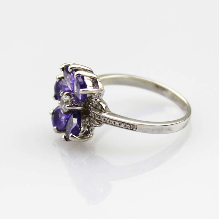 Women Jewelry 925 Silver Amethyst Cubic Zircon Flower Ring (R117)