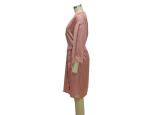 Pink Home Ladies Night Dresses Sleepwear Solid Satin Night Robe With Lace