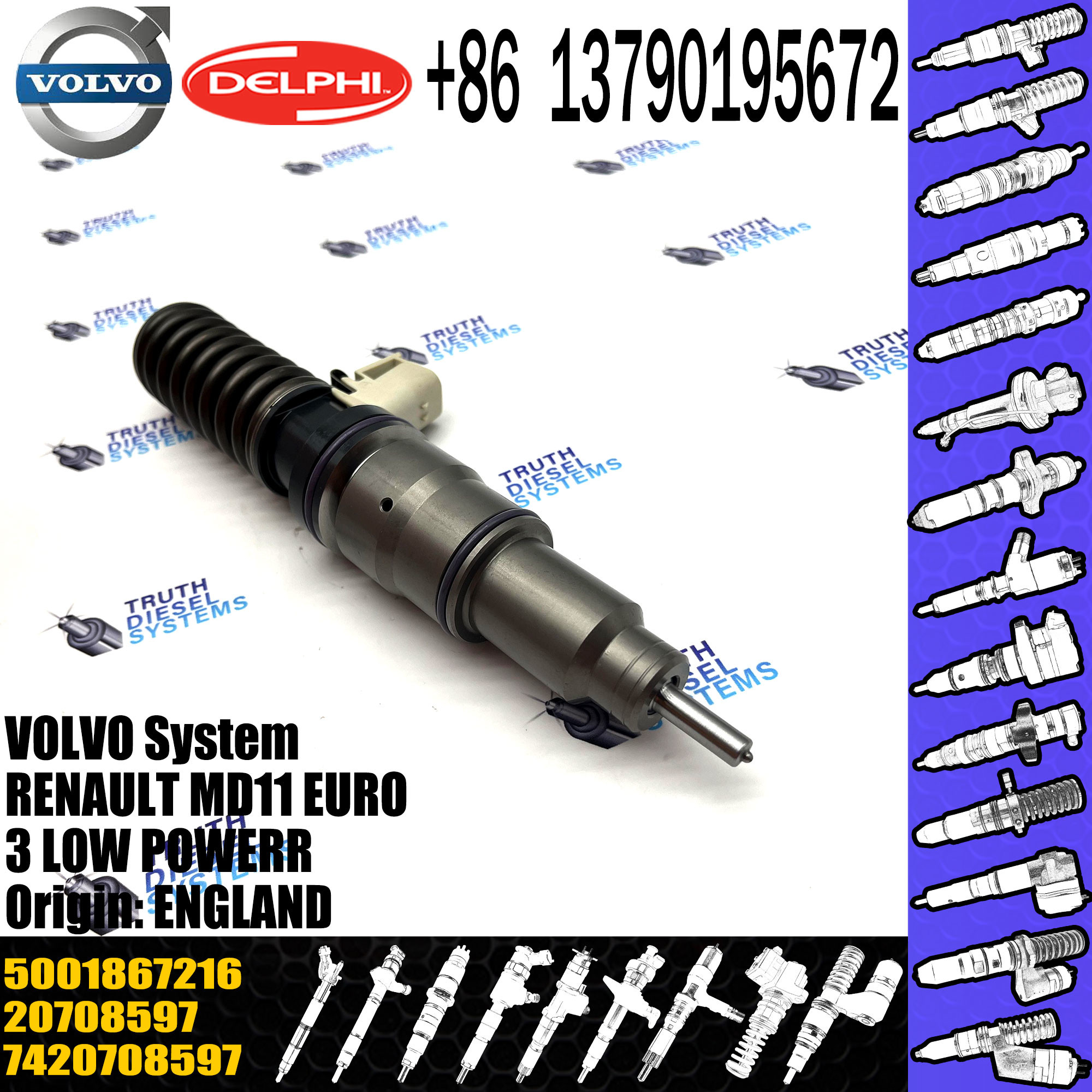 Diesel Fuel Injector 21582094 5001867216 7420708597 20708597 BEBE4D04001 For MD11 EURO 3 LOW POWER