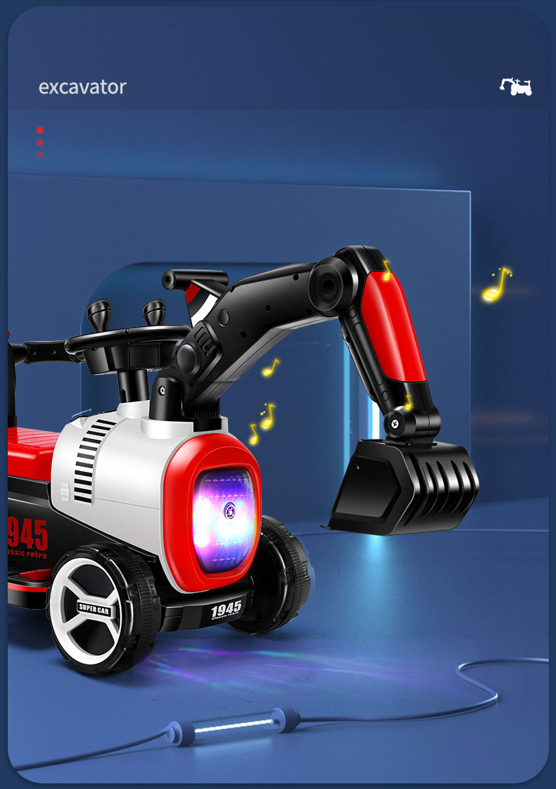 Colorful Lights and Music Electric Excavator Engineering Vehicle for Children to Ride