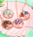 Golden Meditation Life Tree Chakra Healing Crystal Necklace Jewellery