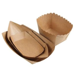 Wholesale Kraft Paper Food Tray , disposable Kraft Paper Boat Tray With PLA Coating Fast Food Paper Tray from china suppliers