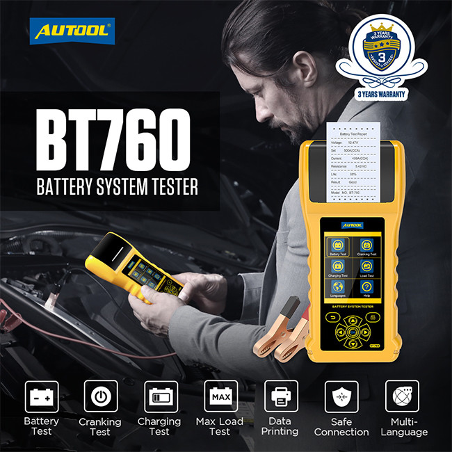 Color Screen BT760 Car Diagnostic Tester 6-32V automotive battery tester with printer