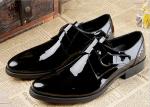 Black Shiny Men Formal Dress Shoes Patent Leather Oxfords Style With Printed