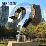 Large scale modern landmark symbol sculpture, polished stainless steel question