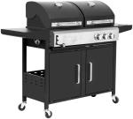 4 Burner Cooking Grill Gas and Charcoal Grill Trolley BBQ Smoker Combo for