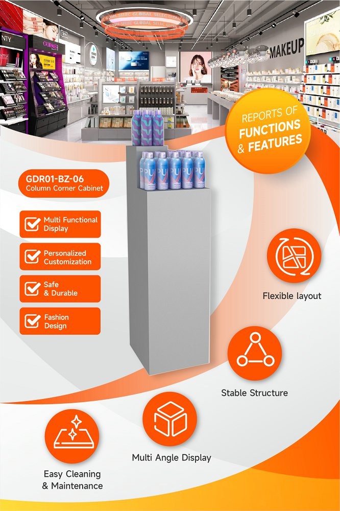 GDR01-BZ-06 Retail Display Column with High-Quality Wood and Grey Paint for Modern Retail Stores