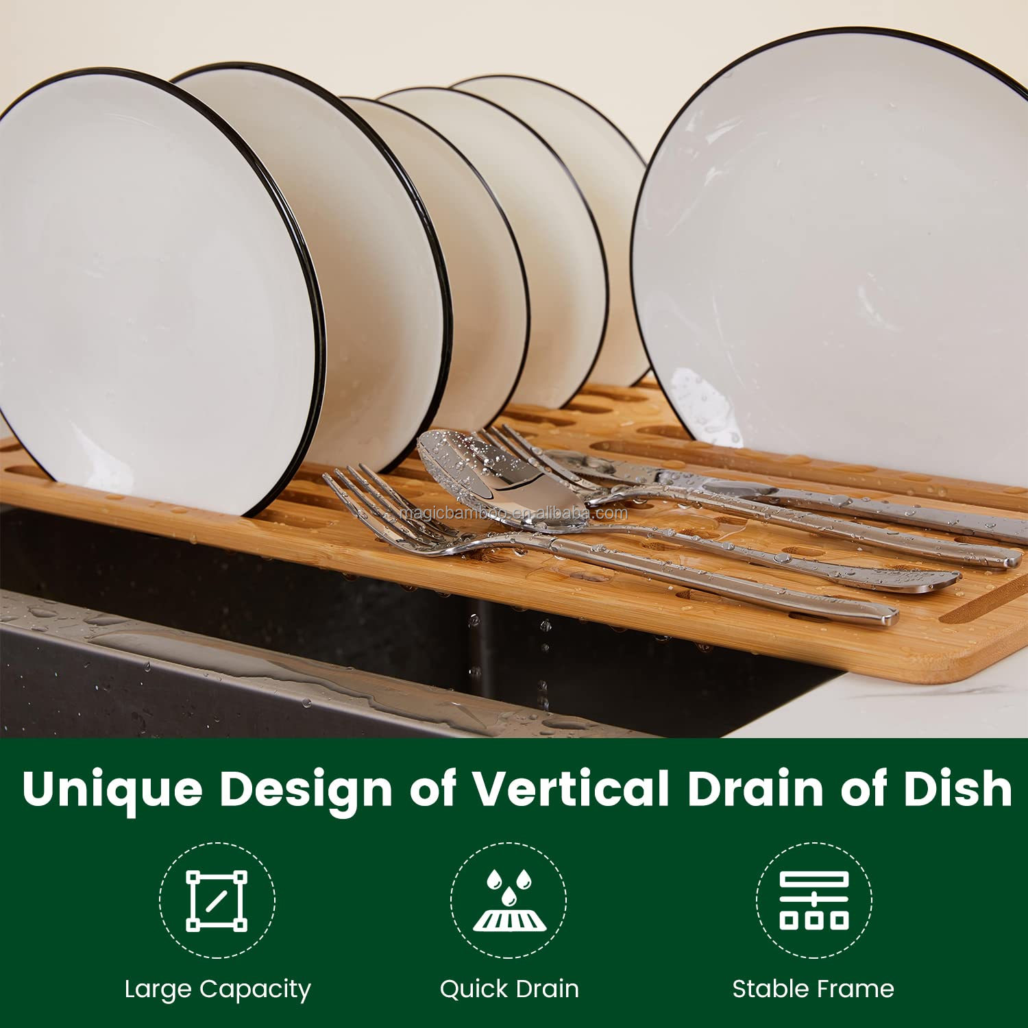 Indoor Household Kitchen Holders Dish Furniture Organizer Storage Rack Made of Bamboo