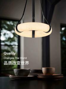 Wholesale Luxury Leather Chandelier Marble Circle Kitchen Living Room Creative Art Alabaster Light Hanging Lamp from china suppliers