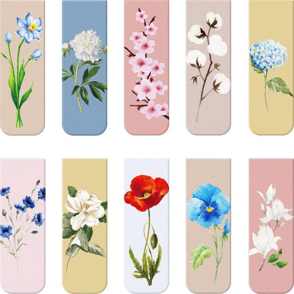 Quality 10pcs Matte Floral Magnetic Bookmark Clips For Students Books Reading for sale