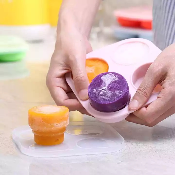 4 Cavities Silicone Kitchen Tool Baby Food Freezer Storage Trays With Lid
