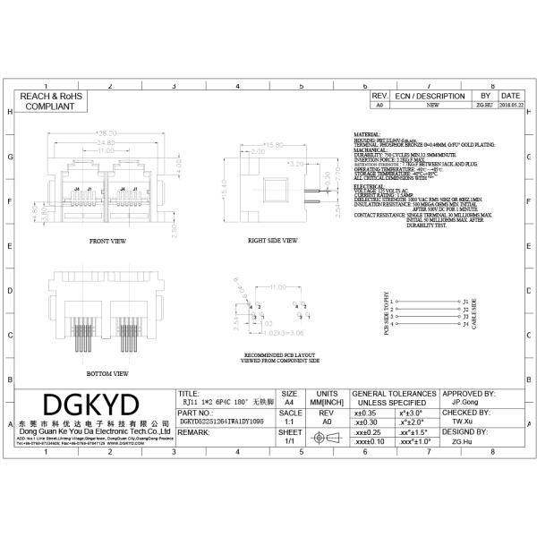 DIP 5225 Network Port Connector No Lamp With Full Plastic Housing