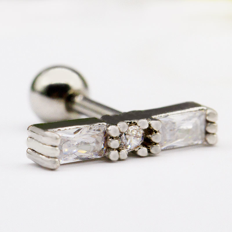 Square Zircon Gems Ear Piercing Jewellery 6mm Long Strip silver gold