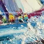 Abstract Palette Knife Sailing Boats Paintings, Hand Painted Thick Oil Canvas