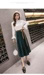 Large Swing Women Pleated Skirt , Gold Bowknot Velvet Pleated Midi Skirt