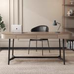 Iron Leg Solid Oak Writing Table Lacquer Finish Wooden Office Table
