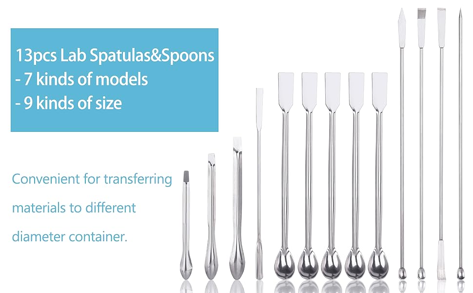 13pcs lab spatulas & spoons  7 kinds of models  9 kinds of size
