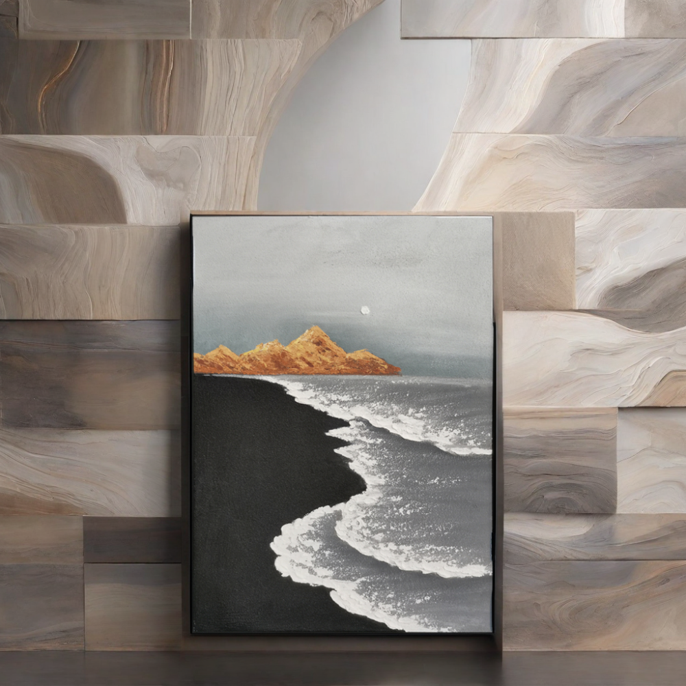 Hand Painted Modern Wall Art 3d Sea Wave Texture Sand Beach Abstract Relief Painting Canvas Materials for Living Room Decoration