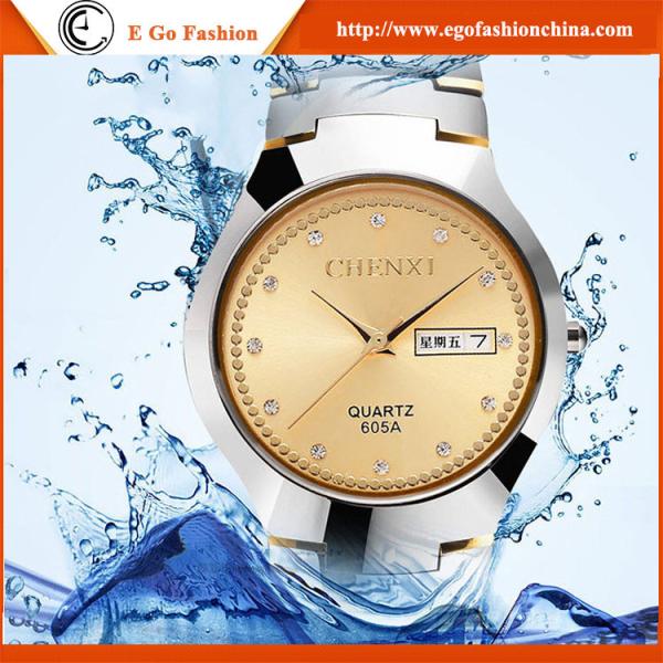 605A Day&Date Display Watches for Man Business Watch Golden Watch Quartz Watch