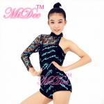 Full Sequined Lace One Sleeves Leotard Asymmetric Design Dance Competition