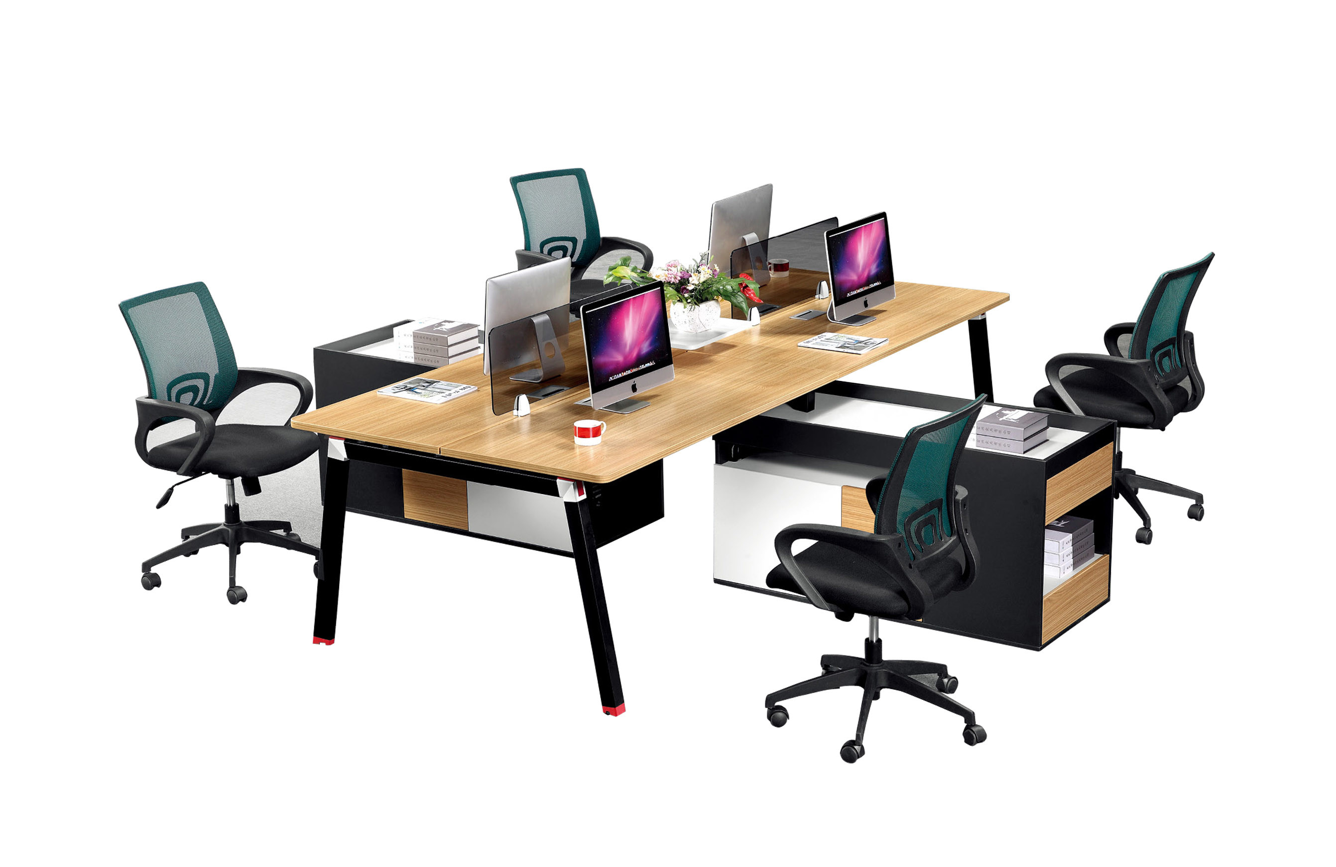 T Shape Modular Office Partition Workstation Melamine Board Materials