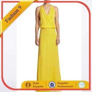 Wholesale Women Yellow Chiffon V Neck Floor Length Evening Dress from china suppliers
