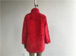 Medium Length Girls Faux Fur Coat Red Color With Reverse Collar TW78516