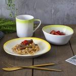 Transitional Yellow Cyan Colored Porcelain Dinnerware Microoven Safety