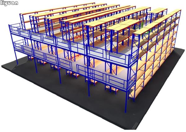 Powder Coated Mezzanine Racking System Multi - Level Steel Structure Shelves