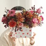 Custom Velvet Hexagon Rigid Paper Pink Preserved Rose Gift Bouquet Envelop Shape