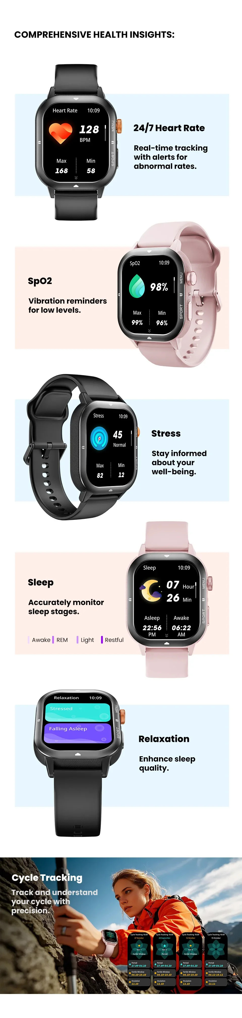 C30 1ATM Waterproof Smartwatch For Men Women , BT Call Fitness Sleep Heart Rate Sport Watch