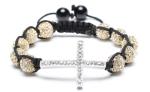 Shamballa Bracelet, Crystal Pave Alloy Beads, Silver Plated Brass Cross