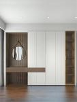 Modern Walnut Hotel Room Wardrobe With Dresser All In One
