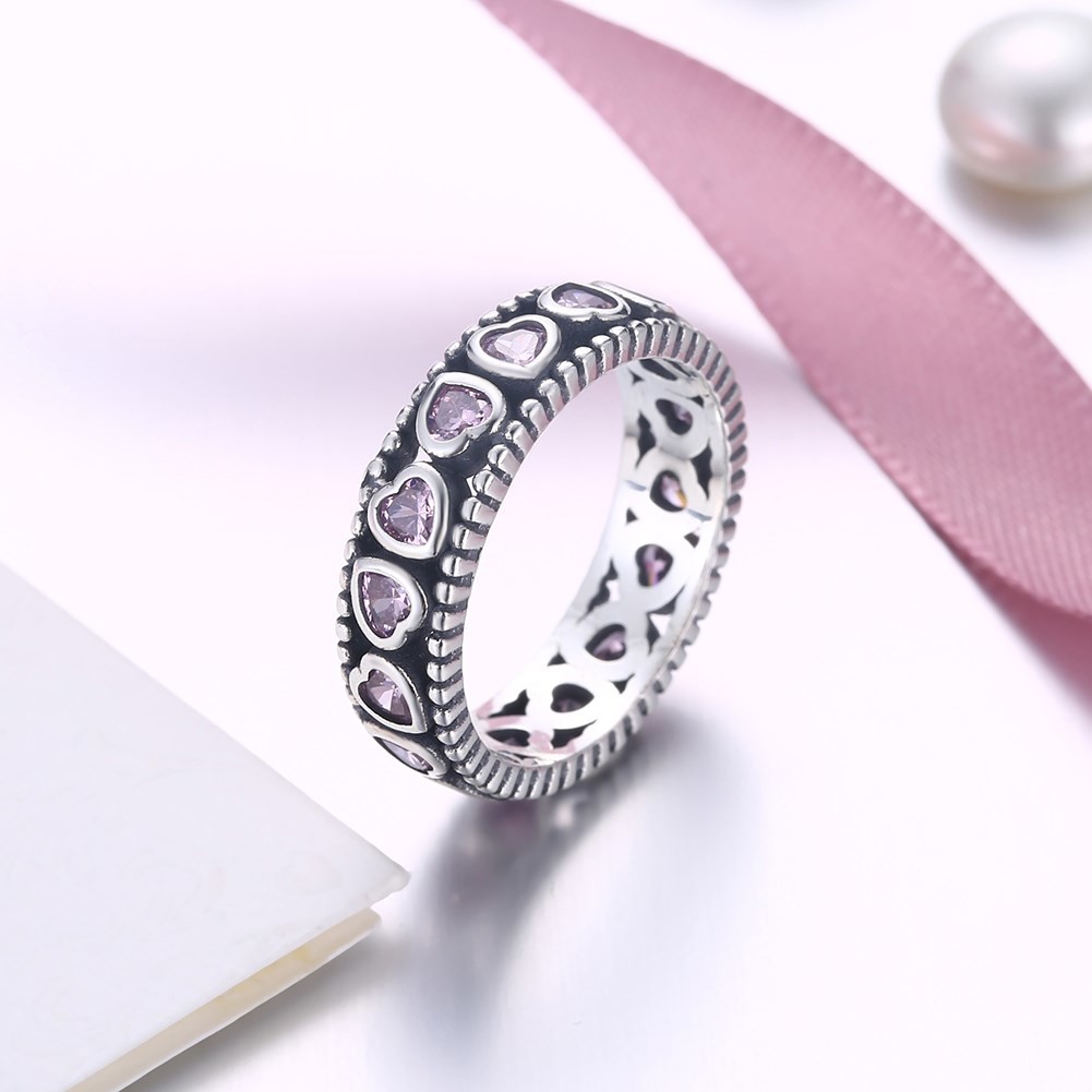 Temperamental Queen'S Crown Pink Heart Pave Diamond Ring S925 Diamond-Encrusted Lady'S Ring
