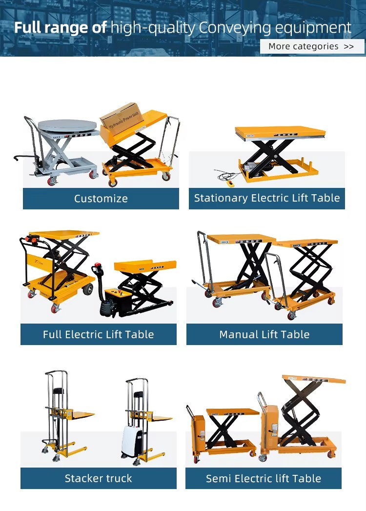 Handball Down 350kg 1.3m Double Scissors Manual Hydraulic Lifting Platform Mobile Manual Platform
