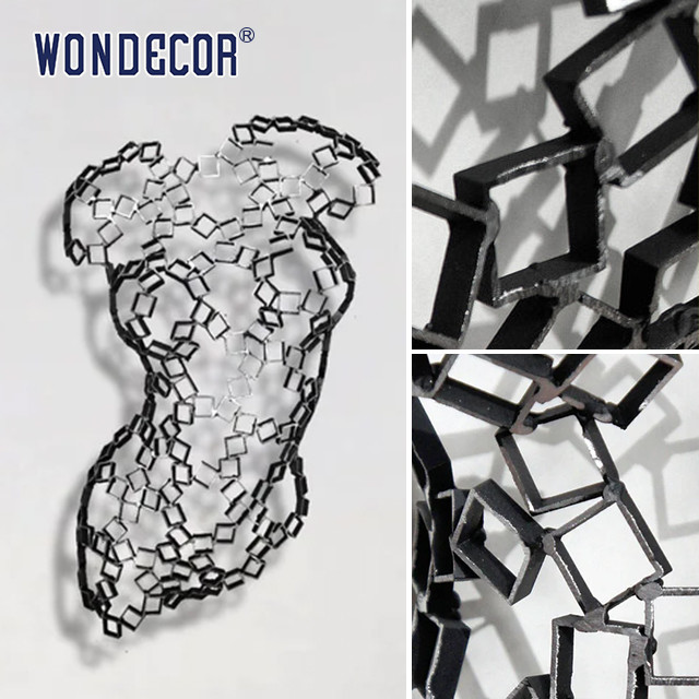 Square Splicing Abstract Stainless Steel Sculpture Female Torso Wall Decoration