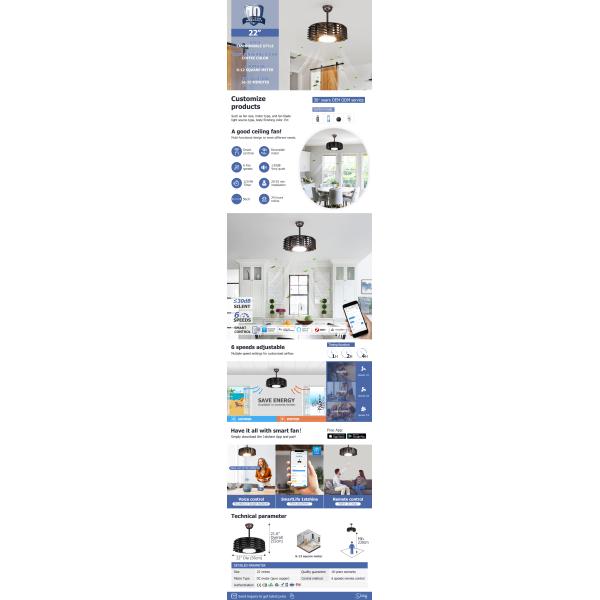 22 Inch Bladeless LED Ceiling Fan Chandelier 110V Three Color