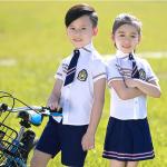 Square Collar Polyester Kids School Uniform White Short Shirt For Girls And Boys