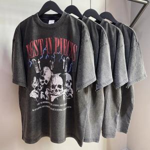 Wholesale High Street Acid Wash T Shirt Unisex Oversized Black Tee with Custom Logo 1000 Quantity from china suppliers