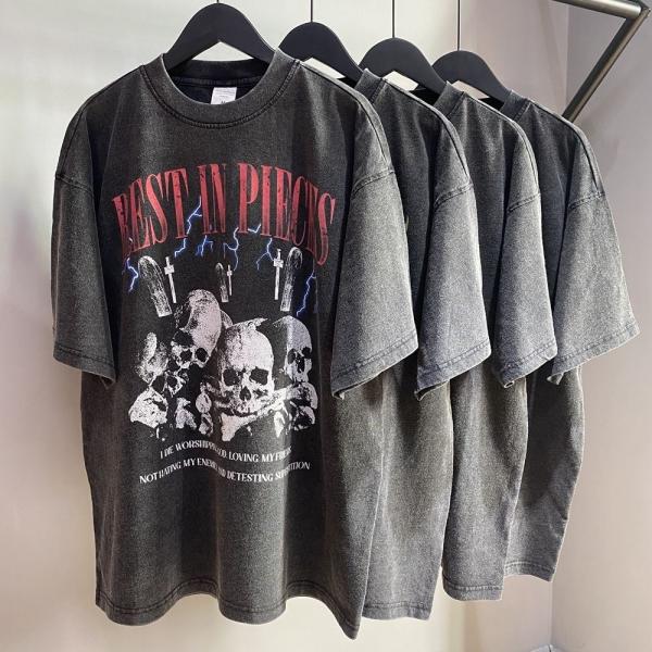 High Street Acid Wash T Shirt Unisex Oversized Black Tee with Custom Logo 1000